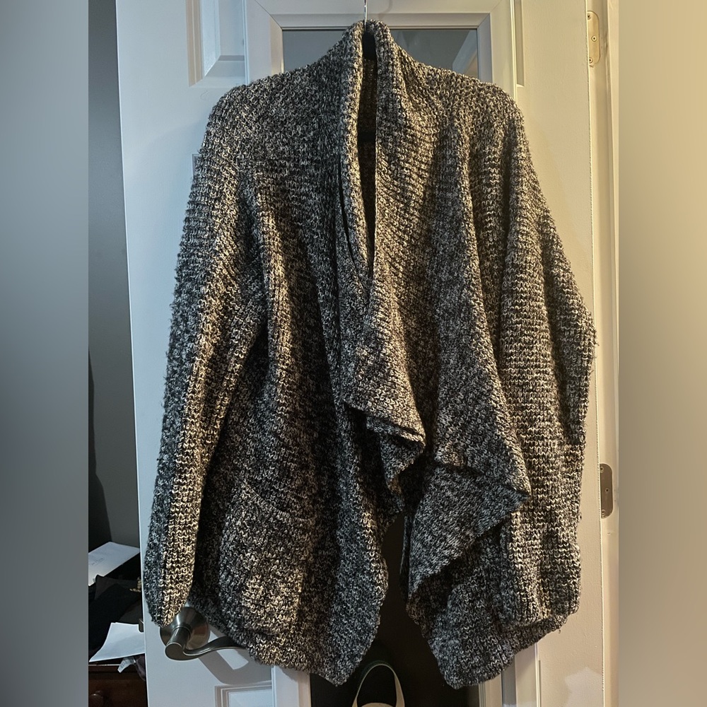 100% to CHARITY Eileen Fisher Oversize Cowl Neck Wrap-front Cardigan pockets XL